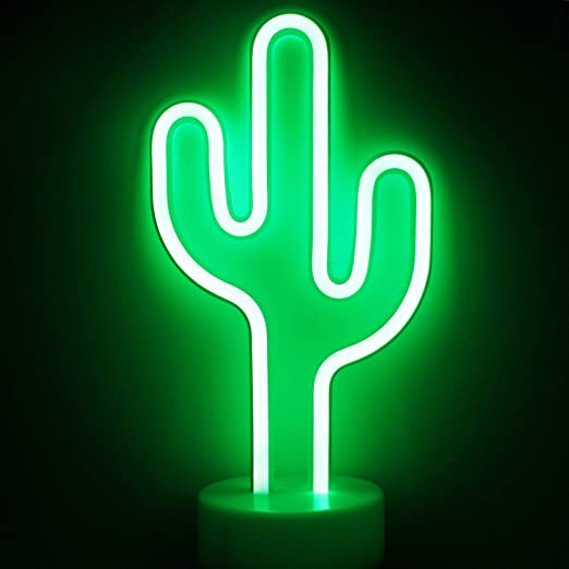 XIYUNTE Cactus Neon Light Neon Signs with Base, Battery Powered LED Cactus Neon Lights Children's Night Lights, Cactus Lamp Green Cactus Light Neon Signs Decoration for Room,Party,Christmas