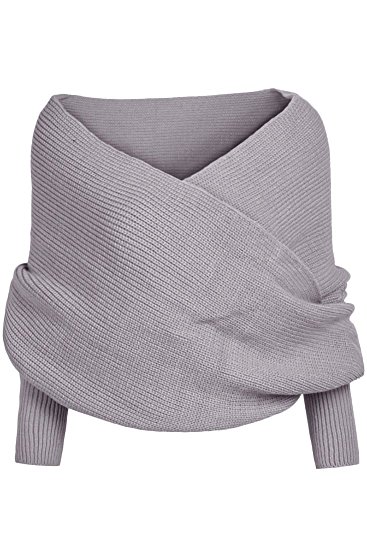 Azbro Classic Solid Color Wrap Batwing Sleeve Shawl, Ash One Size