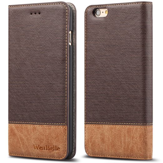 iPhone 6/6s 4.7" Case,WenBelle Blazers Series,Stand Feature,Double Layer Shock Absorbing Premium Soft PU Color matching Leather Wallet Cover Flip Cases For apple iPhone 6 6s 4.7 inch Classic Brown