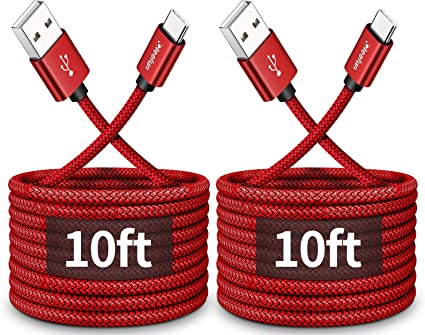 CLEEFUN [ 2-Pack, 10ft ] USB C Cable Fast Charging, Nylon Braided USB A to Type C Charger Cord Compatible with Samsung Galaxy S10e S20 S10 S9 S8 Plus, A10e A20 A50 A51, Note 10 9 8, Moto G8 G7 G6