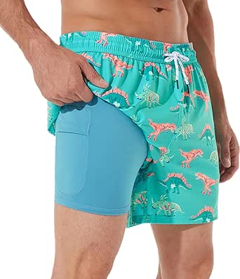 BRISIRA Mens Swim Trunks 5 Inch Bathing Suit Compression Liner Beach Swim Shorts Swimwear Stretch Quick Dry Zipper Pocket