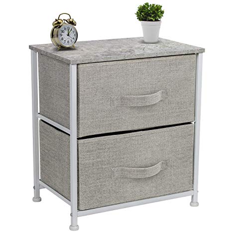 Sorbus Nightstand with 2 Drawers - Bedside Furniture & Accent End Table Chest for Home, Bedroom Accessories, Office, College Dorm, Steel Frame, Wood Top, Easy Pull Fabric Bins (Gray)