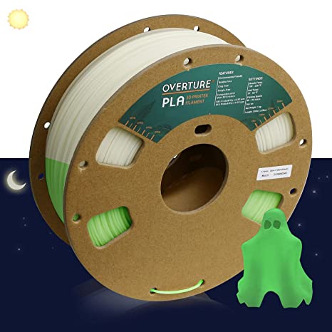 OVERTURE Glow PLA Filament 1.75mm 3D Printer Consumables, 1kg Spool (2.2lbs), Dimensional Accuracy  /- 0.05 mm, Fit Most FDM Printer (Green (Glow in Dark))