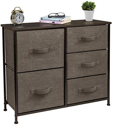 Sorbus Dresser with 5 Drawers - Furniture Storage Tower Unit for Bedroom, Hallway, Closet, Office Organization - Steel Frame, Wood Top, Easy Pull Fabric Bins (Brown)