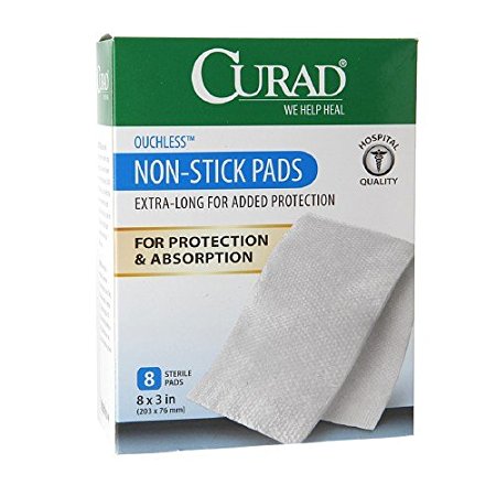 Curad Non-Stick Sterile Pads, 8 Count per Box, 3x8 in, (10 Pack)