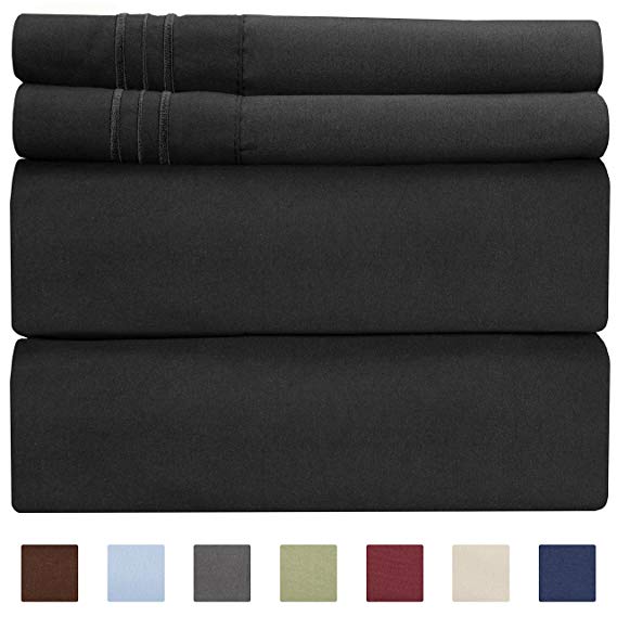 CGK Unlimited Twin Size Sheet Set - 4 Piece Set - Hotel Luxury Bed Sheets - Extra Soft - Deep Pockets - Easy Fit - Breathable & Cooling - Wrinkle Free - Comfy - Black Bed Sheets - Twin Sheets - 4 PC