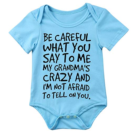 Charm Kingdom Baby Boy Girl be Careful What You say to me My Grandmas Crazy Bodysuit