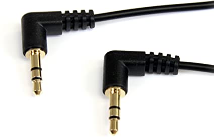 StarTech.com 3 ft Slim 3.5mm Right Angle Stereo Audio Cable - M/M (MU3MMS2RA), Black