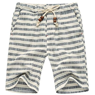 Sandbank Men’s Summer Casual Linen Drawstring Striped Beach Shorts