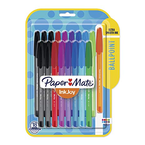 Paper Mate InkJoy 100ST Ballpoint Pens, Medium Point, 1.0mm, Assorted Colors, 18 Count (1987341)