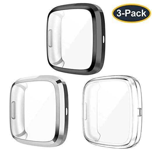 MATOP 3-Pack Screen Protector Case for Fitbit Versa 2,Ultra Slim Soft Shock Proof TPU Bumper All-Around Full Protective Cover for Fitbit Versa 2 Smart Watch (Clear Black Sliver)