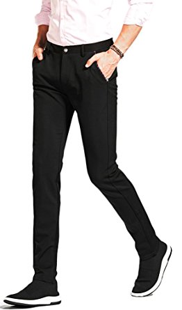 Plaid&Plain Men's Stretch Dress Pants Skinny Suit Pants Tapered Formal Pants