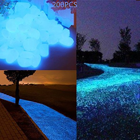 Glow in the Dark Garden Pebbles Stone for Walkway Yard and Decor DIY Decorative Gravel Stones in Blue(200PCS)