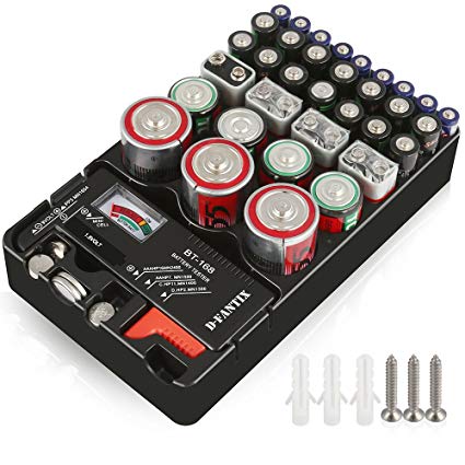 D-FantiX Battery Organizer Storage Case with Tester Universal Battery Holder Storage for AA AAA C D 9V 1.5V Button Cell Batteries