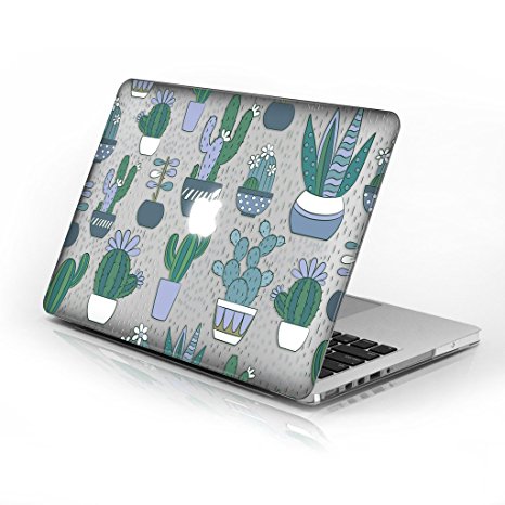 Rubberized Hard Case for Macbook Air 11 Inch model number A1370 and A1465, Green Cacti design with clear bottom case, Come with Keyboard Cover