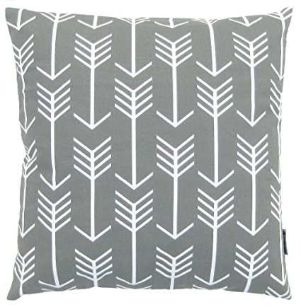 JinStyles Cotton Canvas Arrow Accent Decorative Throw Pillow Cover (Slate Gray, White, Square, 1 Cushion Sham for 18 x 18 Inserts)