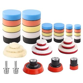 ZFE Car Foam Drill Polishing Pad Kit, 44Pcs 1inch 2inch 3inch Detail Polishing Buffing Pad Mix Size Car Detailing Kit with 5/8-11 Thread Backing pad & Adapters for Buffer Polisher Polishing, Buffing