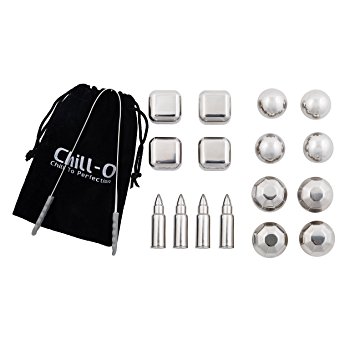 Chill-O Stainless Steel Combo Chillers Set Of 16 Whiskey Stones Whiskey Chillers