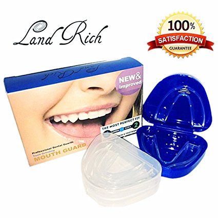 Land Rich Professional Dental Guards - Eliminates Grinding, Clenching & TMJ - Set Includes 4 Mouth Guards with 2 Sizes, 2 Anti-Bacterial Case with 2 Colour - NEW & improved