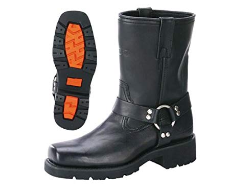 Xelement 1436 Men's Black Short Harness Motorcycle Boots with Lug Sole - Black / 10
