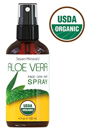 #1 USDA Organic Aloe Vera Spray by Seven Minerals – 100% Pure Organic Aloe, With No Toxic Chemicals, Thickeners Or Preservatives – For Healthy Skin, Hair, And After Sun Relief - 4 fl oz