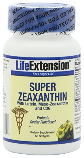 Life Extension Super Zeaxanthin with Lutein and Meso-Zeaxanthing and C3g Softgels, 60 Count