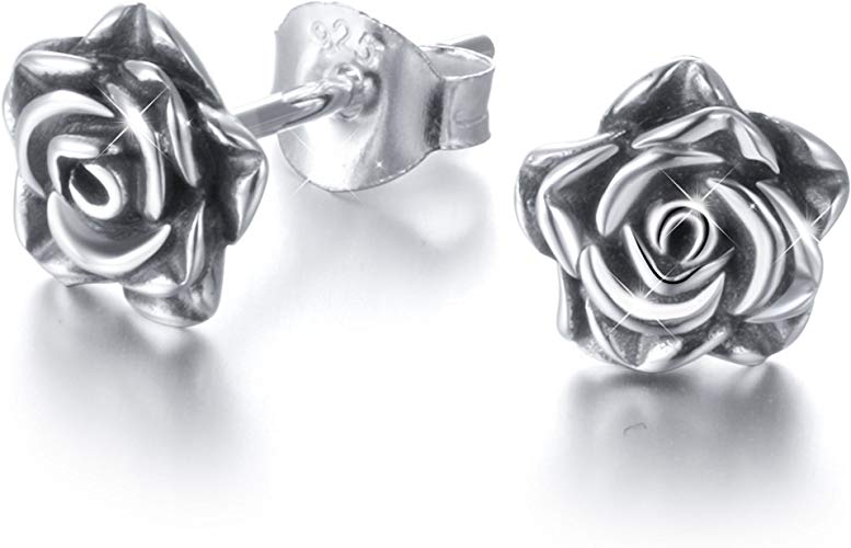 Alphm S925 Sterling Silver Rose Flower Earrings Ring Pendant Necklace Jewelry for Women Teen Girl
