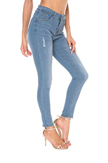 NASKY Women's Ripped Jeans Denim High Rise Cropped Jeans Comfy Stretch Skinny Jeans