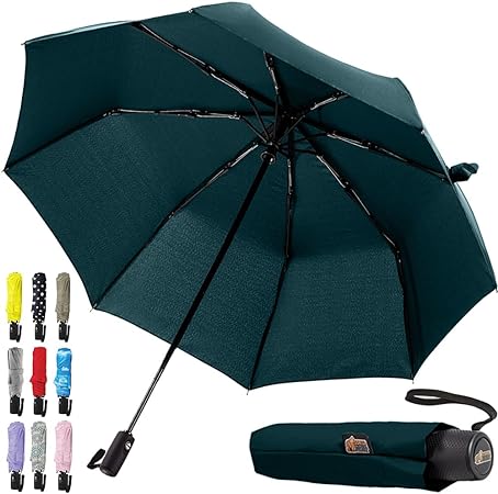 Gorilla Grip Windproof Compact Stick Umbrella for Rain, One-Click Automatic Open and Close, Strong Reinforced Fiberglass Ribs, Easily Collapsible, Lightweight Portable Umbrellas for Travel