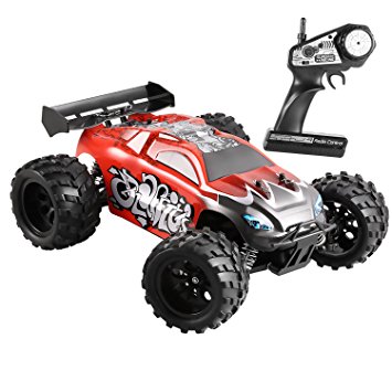 Funmily 1:18 RC Buggy Off-road Vehicle 45km/h High Speed Racing Hobby Car 2 WD 2.4GHz Toy for Kids (Red)
