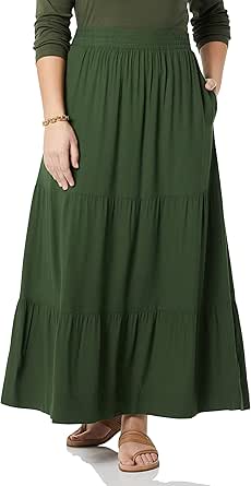 Amazon Essentials Women's Pull-On Woven Tiered Maxi Skirt