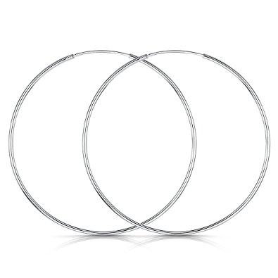 Amberta® 925 Sterling Silver Fine Circle Endless Hoops - Polished Round Sleeper Earrings Diameter Size: 20 30 40 60 80 mm