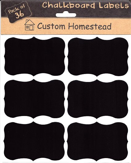 Custom Homestead 36 Large Fancy Rectangle Chalkboard Labels - Reusable Blackboard Stickers for the Kitchen Pantry Mason Jars Wine Glasses and more