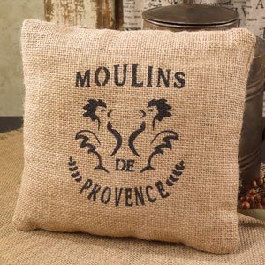 Moulins de Provence - French Flea Market Burlap Accent Throw Pillow - 8-in x 8-in