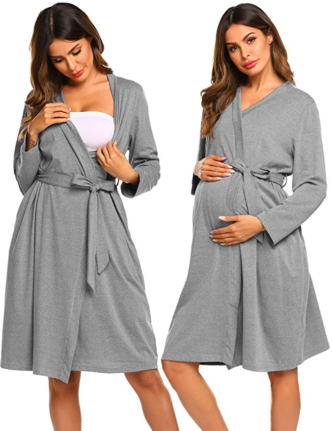 Ekouaer Maternity Robe 3 in 1 Labor Delivery Nursing Gown Hospital Breastfeeding Dress Bathrobes