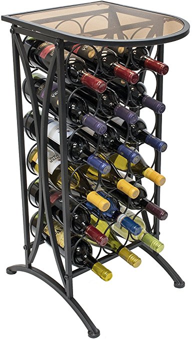 Sorbus Wine Rack Stand Bordeaux Chateau Style with Glass Table Top - Holds 18 Bottles of Your Favorite Wine - Elegant Looking French Style Wine Rack to Compliment Any Space - Minimal Assembly