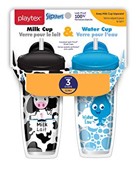 Playtex Baby Sipsters Spill-Proof Milk & Water Straw Cups for Kids, Stage 3 (12  Months), Pack of 2 Cups