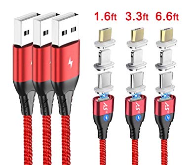 A.S 3 in 1 Magnetic USB Cable, Fast Charging & Data Sync Cable with Diamond Led, Compatible with Micro USB I-Product and Type C Smartphones (Red)