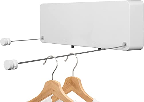 Retractable Clothesline (Double line) - Heavy Duty Clothes Drying Laundry Line, Indoor Outdoor Wall Mounted, Dryer Clothing Retracting Stainless Steel Line, 15.8 Feet (White)