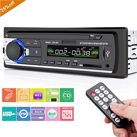 Car Stereo Player with Bluetooth, Huicocy Single-Din Version, USB / SD / MMC AUX/ Remote Control Digital Media Receivers Audio Receiver/MP3/WMA Player/FM Car Stereo with Bluetooth