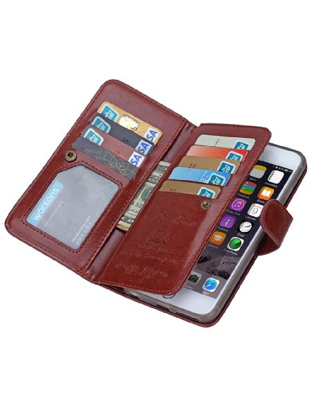 iPhone 66S Flip Wallet Case GEOTEL 9 Card Slot 2 in 1 Magnetic Detachable Folio Flip PU Leather Wallet Case with Wrist Strap For Apple iPhone 66S 47 Brown
