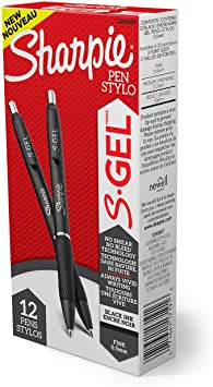 Sharpie S-Gel, Gel Pens, Fine Point (0.5mm), Black Ink Gel Pen, 12 Count