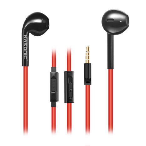 Kasonic® Earphone with Mic Stereo & Volume Control and MIC Stereo 3.5mm Plug Type Flat Noodle Headset for Iphone ,Samsung Galaxy, Ipod ,Android Smartphone ,Mp3/mp4 Players (KS600)(black/red)