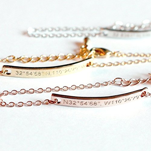 A Bar Coordinate Bracelet Daimond Engraving 16k Gold Silver Rose Gold -Plated Dainty GPS Coordinate Personalized dainty and delicate Initial Charms Bridesmaid Gift and Wedding