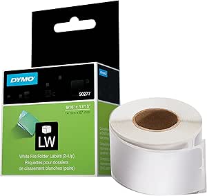 DYMO LW 2-Up File Folder Labels for LabelWriter Label Printers, White, 9/16'' x 3-7/16'', 1 roll of 260 (30377)