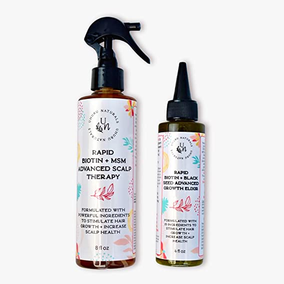 Rapid Biotin Hair Growth Bundle | 100% Natural Hair Growth Spray and Hair Growth Oil to Overcome stagnant hair length for good, stimulate hair growth, get fuller and thicker hair, prevent shedding, increase scalp health for women and men with Biotin, Black Seed Oil, MSM, Chebe, and more