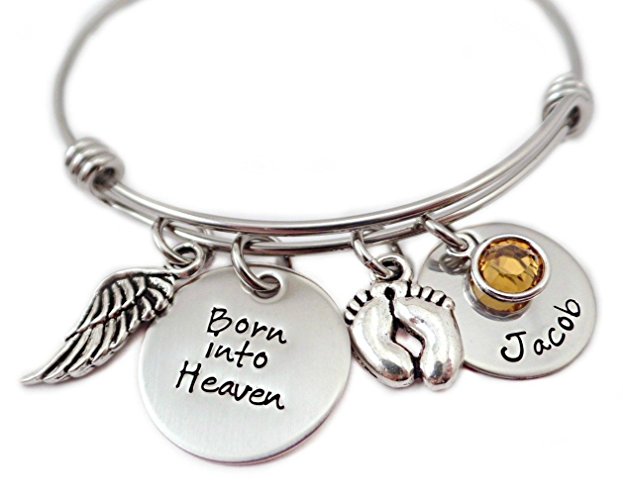 Born into Heaven Memorial Bracelet - Hand Stamped Personalized Jewelry