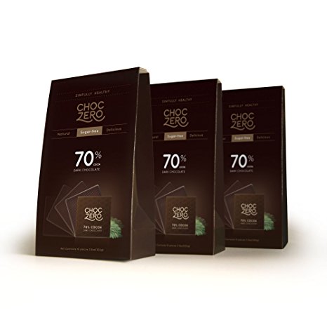 ChocZero™ Sugar Free chocolate, with No Sugar Alcohol and No Artificial Sweeteners, All Natural, Low Carb - 3 Bags 70% Dark Chocolate (30 pieces)