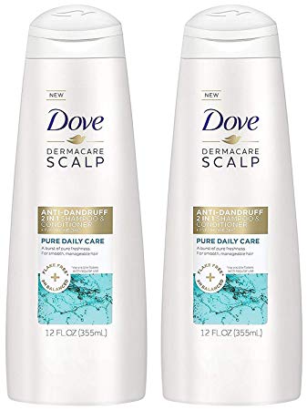 Dove Dermacare Scalp Haircare - Anti-Dandruff 2 in 1 Shampoo & Conditioner - Pure Daily Care - Net Wt. 12 FL OZ (355 mL) Per Bottle - Pack of 2 Bottles