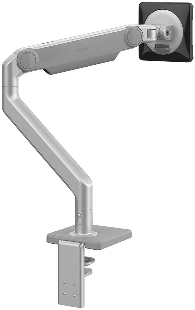 Humanscale M2.1 Monitor Arm | 2 Piece Clamp Mount with Base | Angled Link/Dynamic Link | Standard Monitor Tilt | Standard Black Vesa Bracket 100mm x 100mm (Silver with Gray Trim)